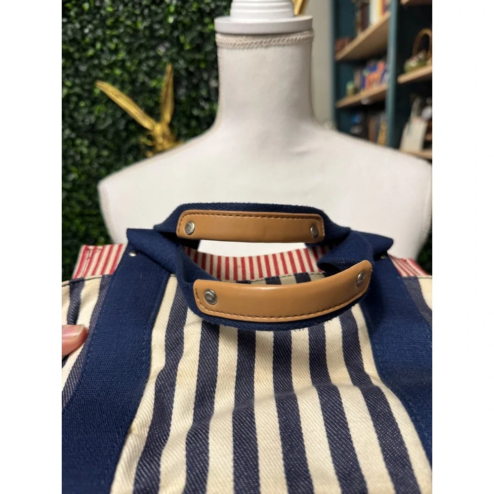 Tommy‎ Hilfiger Striped Canvas Tote Bag Nautical Blue White Red Handbag